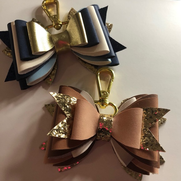 *RESERVED* Blue & Gold and Brown Bow Keychains - Picture 2 of 3